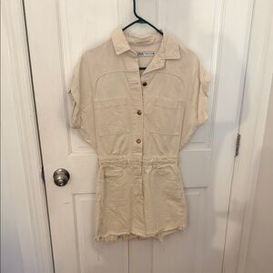 Zara Beige Short-Sleeve Romper